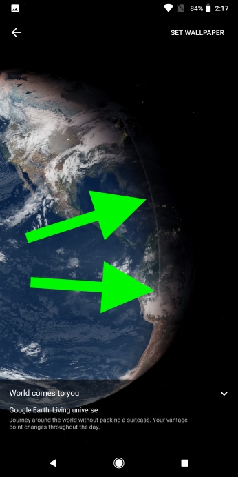 Pixel 2のライブ壁紙の地球上に 南北に伸びる不可解な線が出現 Around Mobile World
